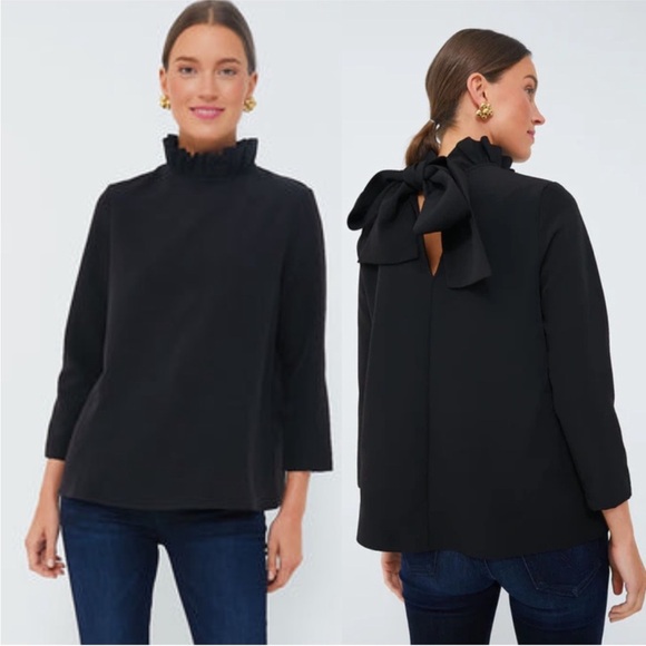 Tuckernuck Tops - Tuckernuck Pomander Place Black Faye Blouse High Neck Ruffle Back Bow Size XXXL
